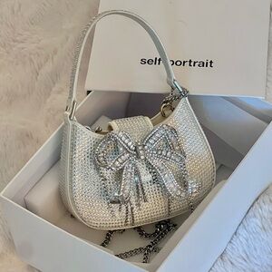 Self-Portrait White Crystal Bow Shoulder Bag